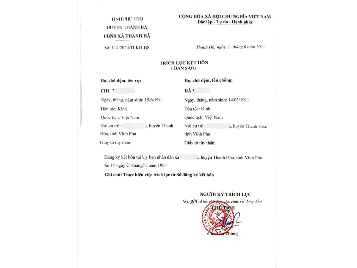 Cách xin trích lục kết hôn
