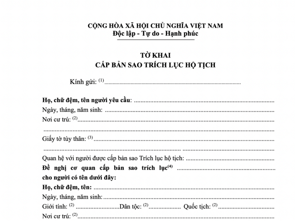 Đơn xin trích lục giấy đăng ký kết hôn