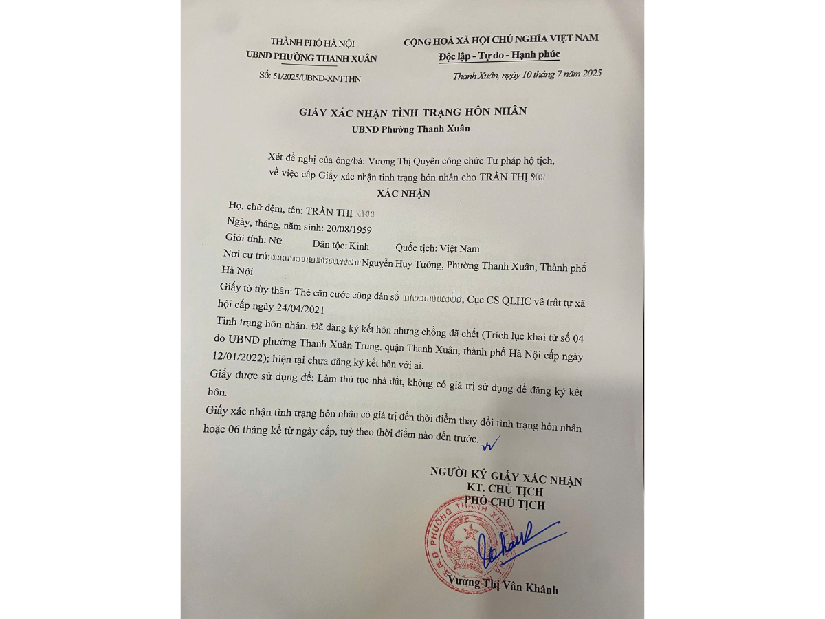 Giấy xác nhận tình trạng độc thân
