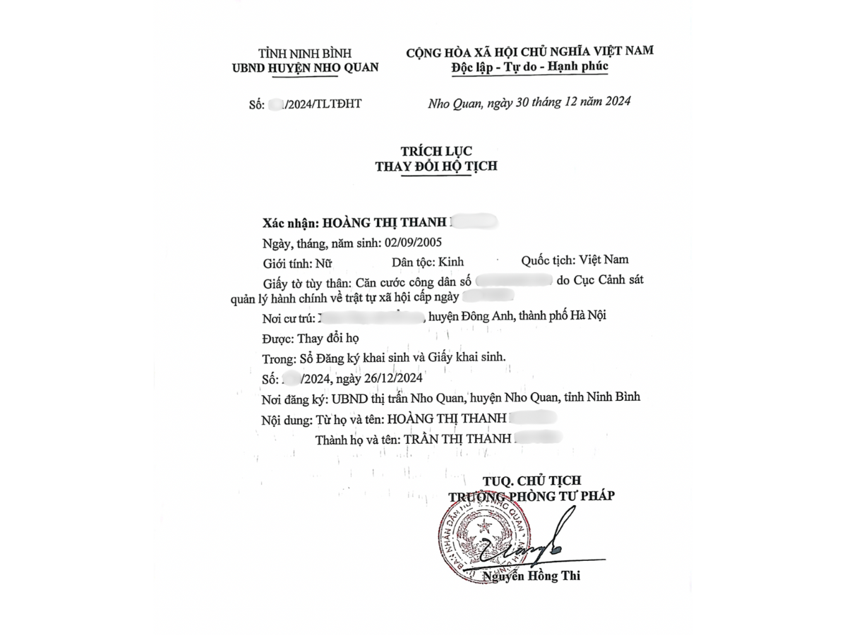 Giấy tờ cần chuẩn bị khi đổi họ cho con