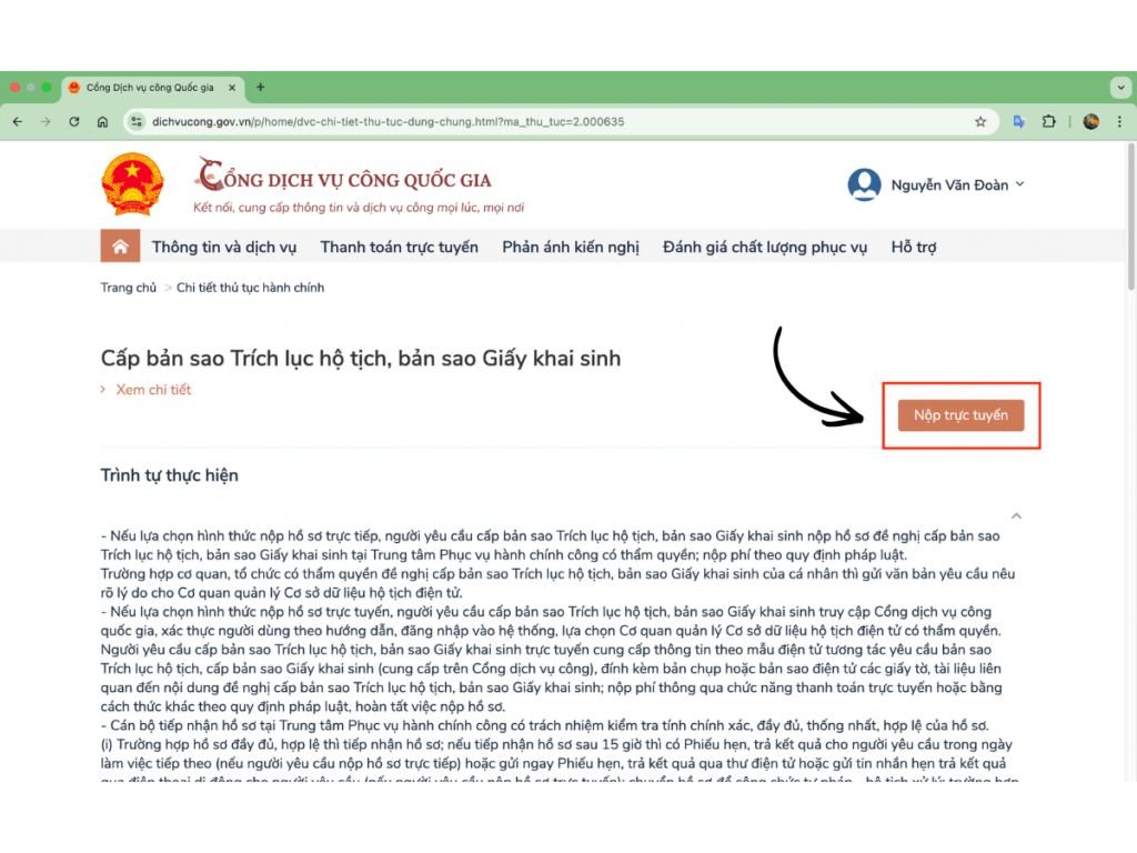 Nộp hồ sơ xin trích lục giấy đăng ký kết hôn online