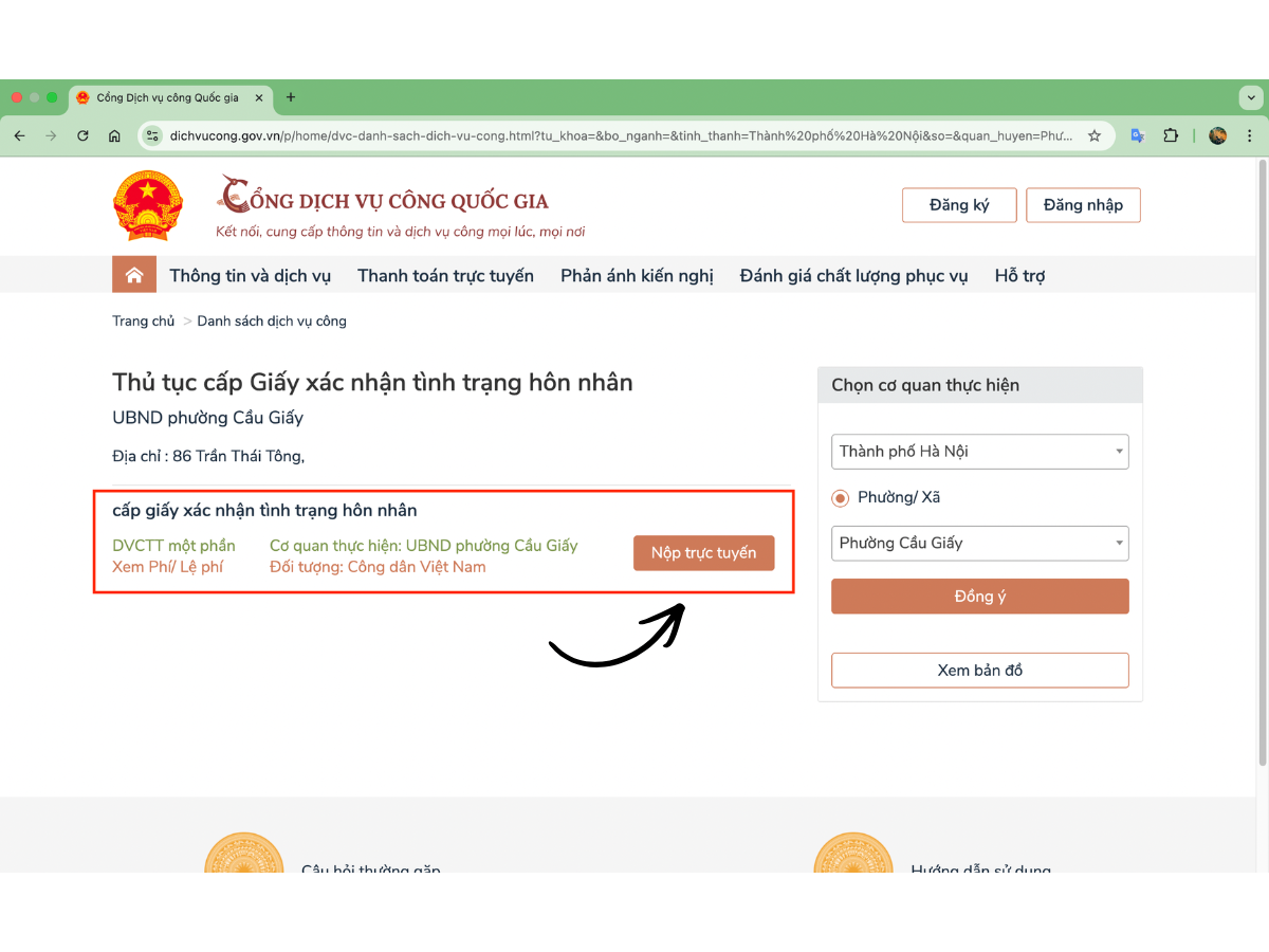 Nộp hồ sơ xin xác nhận độc thân online