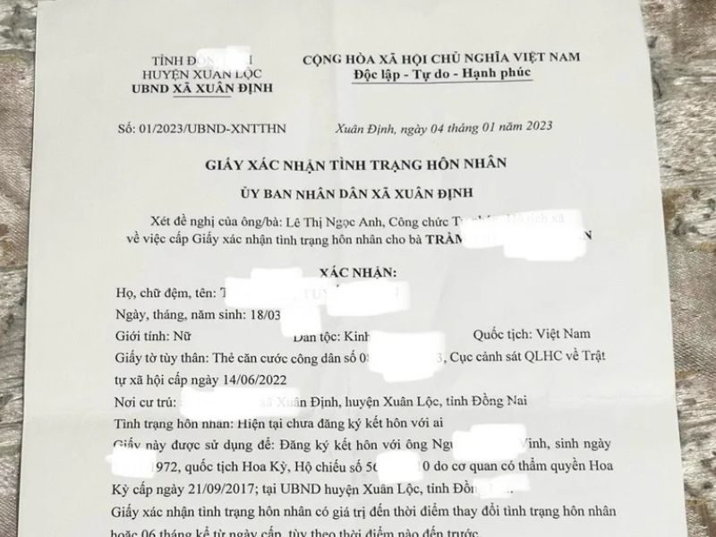 Thủ tục xin giấy xác nhận tình trạng độc thân 