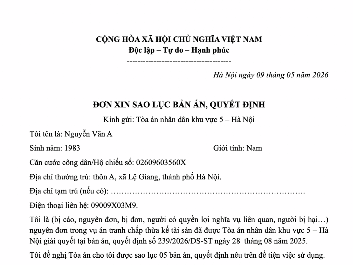 Thủ tục xin trích lục bản án