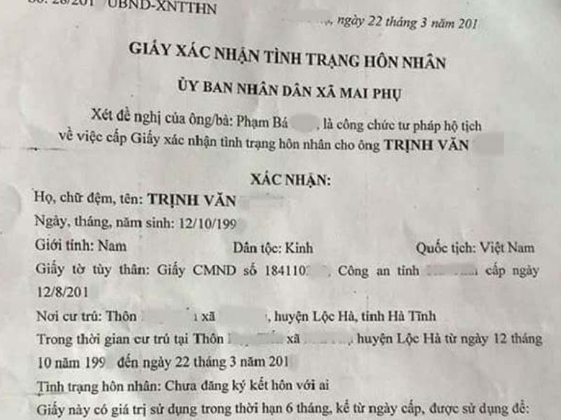 Xác nhận tình trạng độc thân cần giấy tờ gì? 