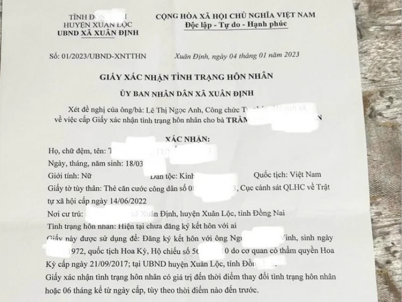 Thủ tục xin giấy xác nhận độc thân ở ủy ban xã phường