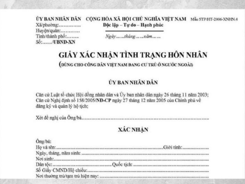 Hồ sơ cần chuẩn bị để xin giấy xác nhận tình trạng hôn nhân 
