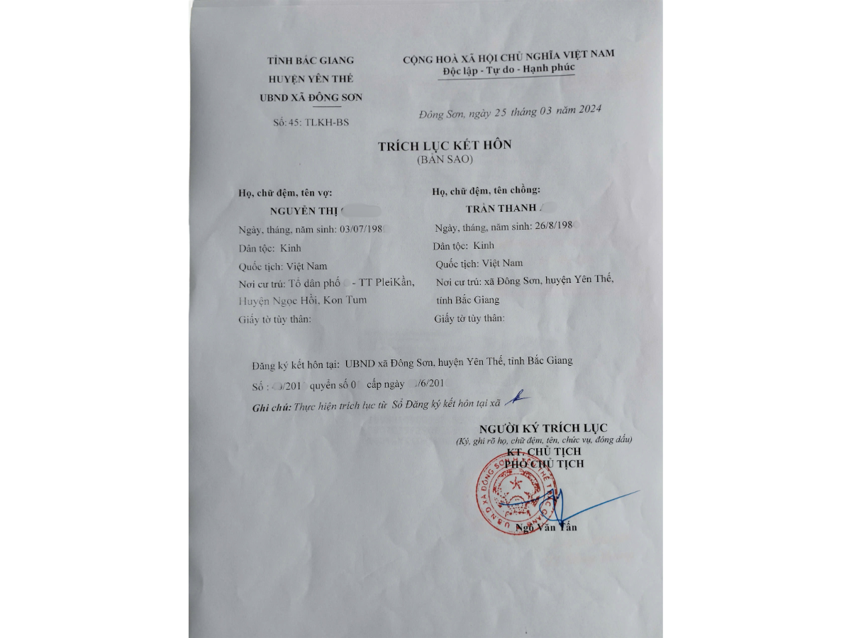 Xin trích lục giấy đăng ký kết hôn ở đâu