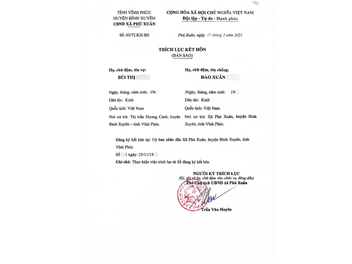 Giấy trích lục kết hôn