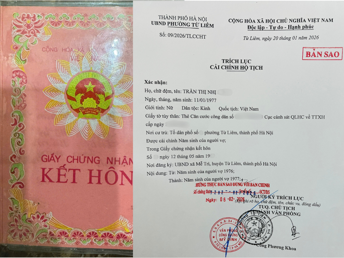 Trích lục cải chính năm sinh trong giấy kết hôn