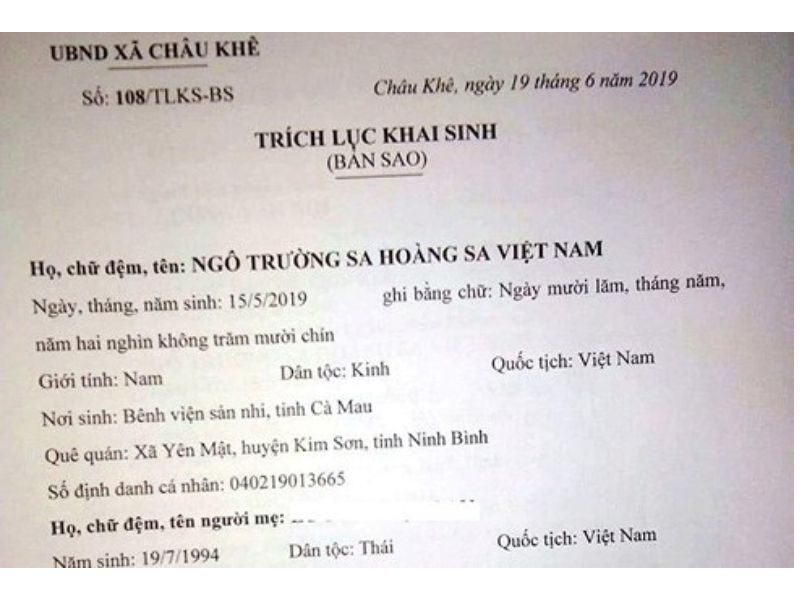 Mẫu đơn xin trích lục giấy khai sinh