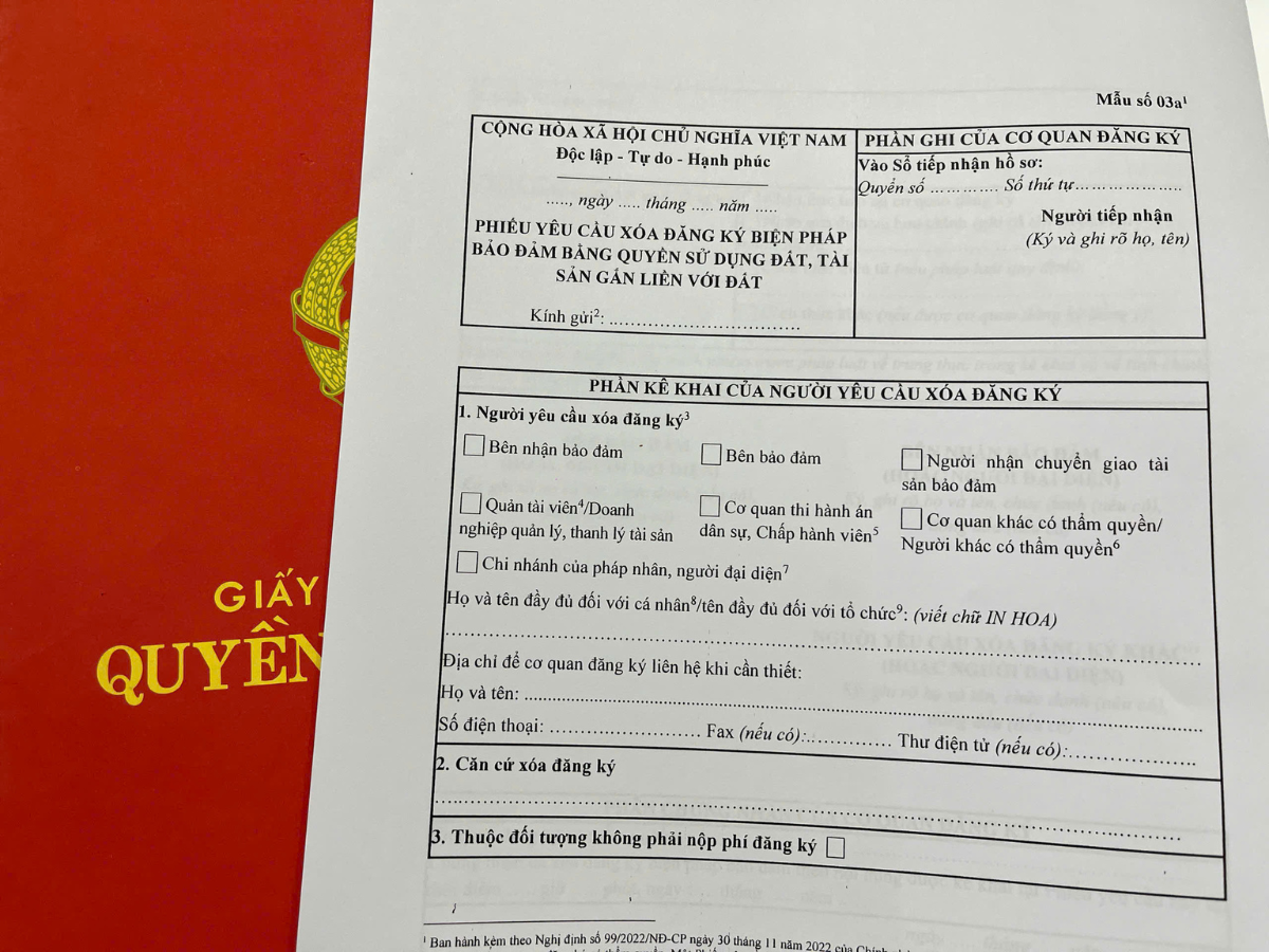 Mẫu đơn xóa thế chấp sổ đỏ