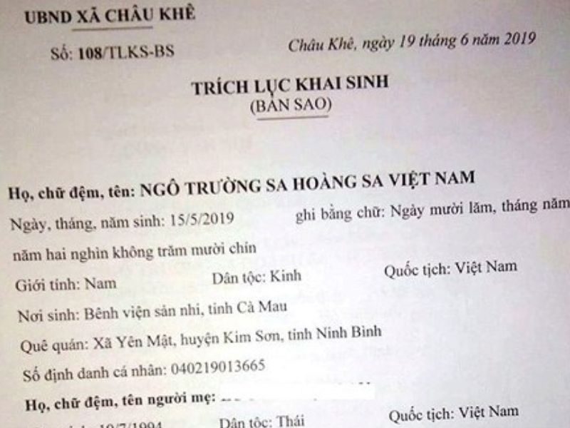 Thủ tục xin trích lục giấy khai sinh