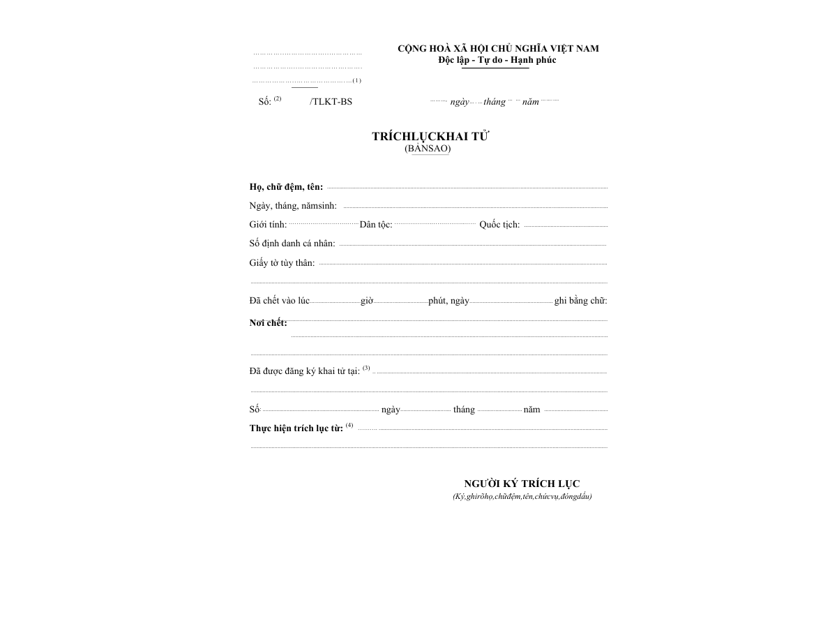Thủ tục xin trích lục khai tử