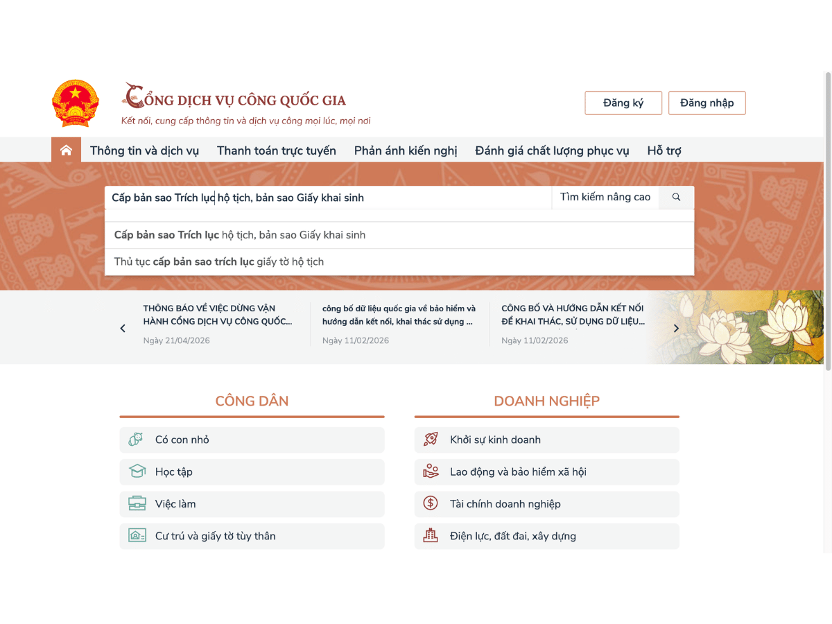 Xin trích lục kết hôn online