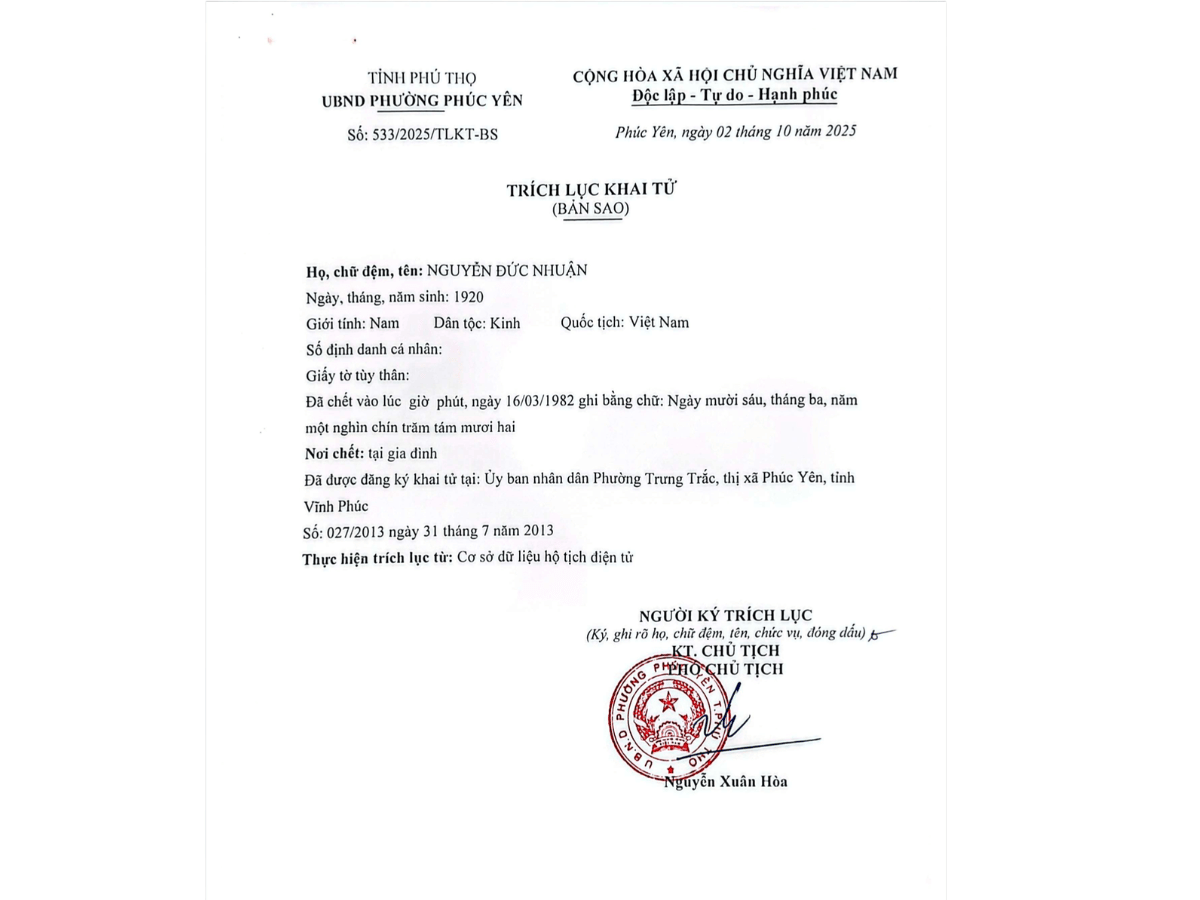 Xin trích lục khai tử ở đâu