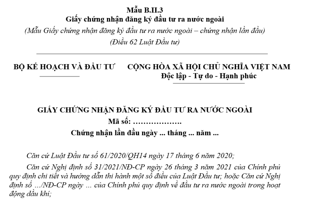 Giấy chứng nhận đăng ký đầu tư ra nước ngoài