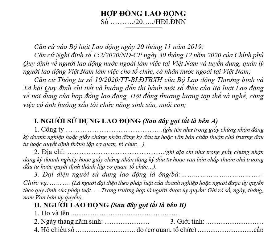 Quy định hợp đồng lao động với người nước ngoài