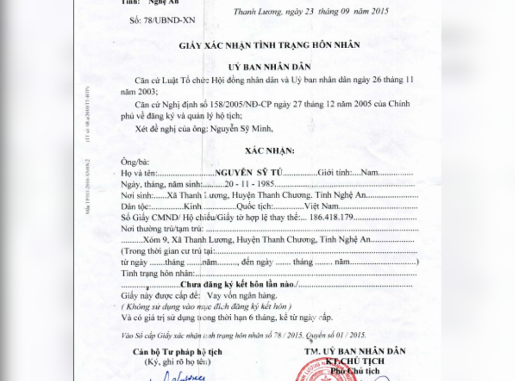 Cách ghi giấy xác nhận độc thân
