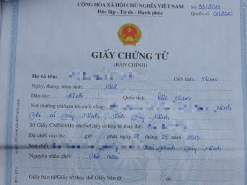 Mẫu trích lục khai tử bản chính 