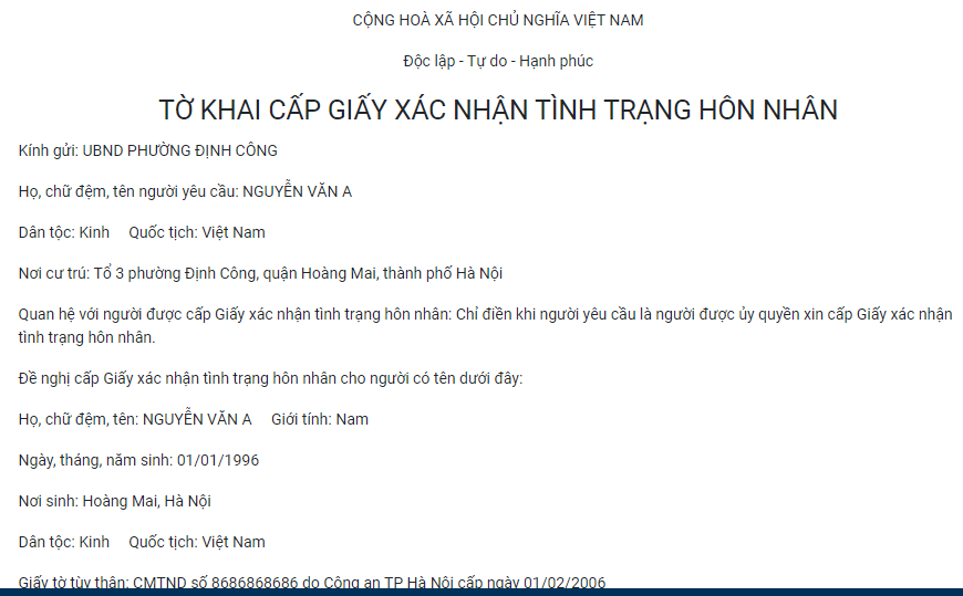 Mẫu giấy xác nhận độc thân để bán nhà