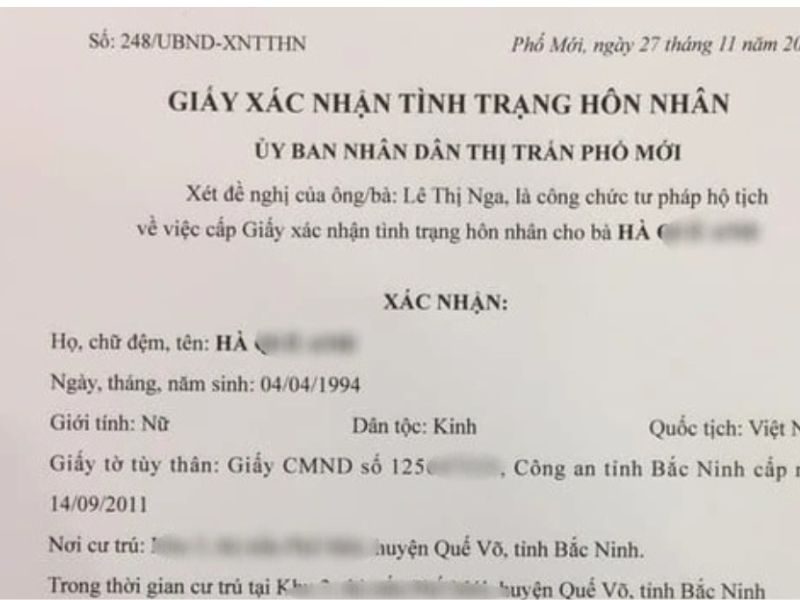 Dịch vụ làm giấy chứng nhận độc thân