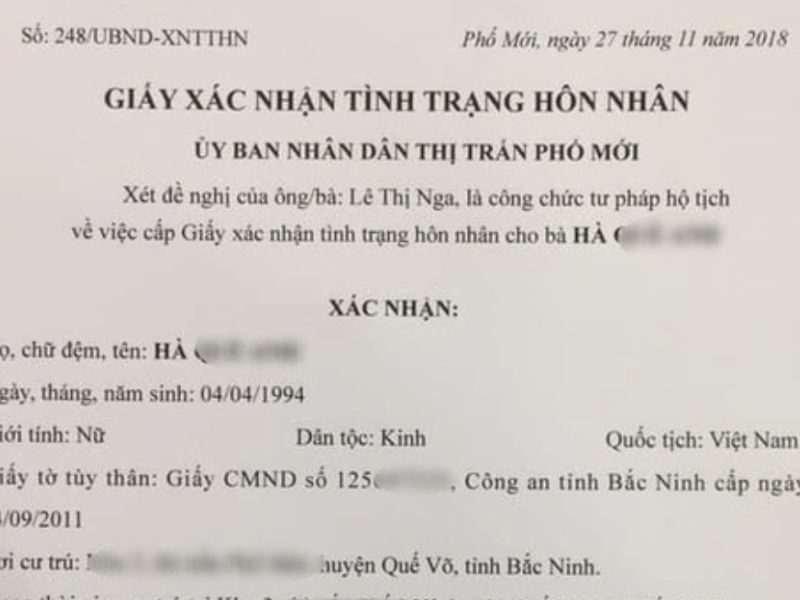 Làm giấy chứng nhận độc thân mất bao lâu?