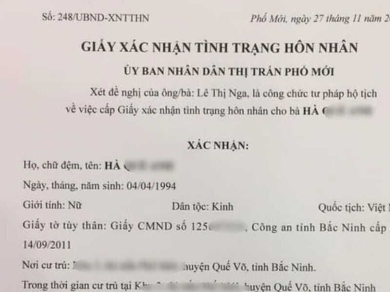 Lệ phí cấp giấy xác nhận tình trạng hôn nhân
